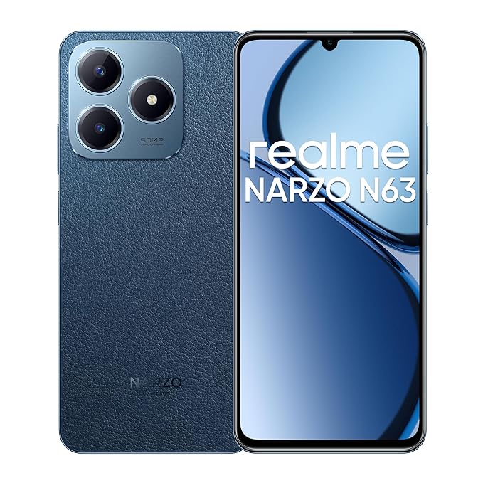 [Apply Coupon] - realme NARZO N63 (Leather Blue, 4GB RAM+64GB Storage) 45W Fast Charge | 5000mAh Durable Battery | 7.74mm Ultra Slim | 50MP AI Camera | AI Boost