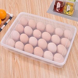 [Apply Coupon] - Stewit 24 Grid Egg Storage Box Egg Refrigerator Storage Tray, Stackable Plastic Egg Containers for Fridge Kitchen Size of The 24 Egg Storage Box is (31x23x6) Cm