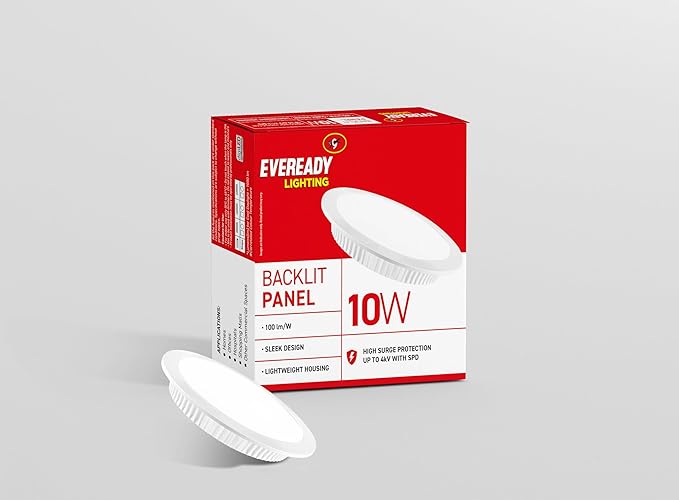 Eveready 10W Recessed Ceiling Light | 4KV Surge Protection | High Lumen | Back Light Panel (Circular, Pack of 1)