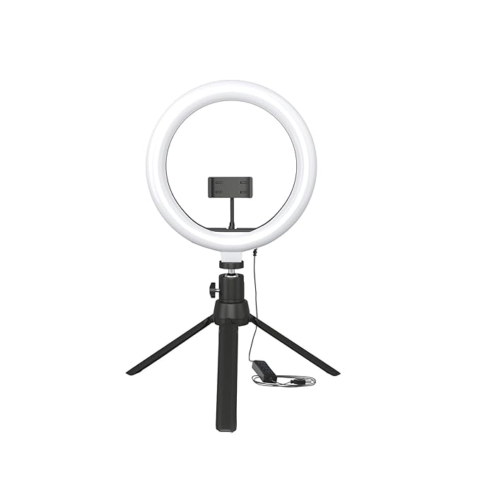 Amazon Basics 10-inch Ring Light with Tripod Stand | 3 Color Modes | 10 Brightness Settings | 360° Rotation | Suitable for Mobile Phones & Camera, YouTube, Photoshoot, Videography and More