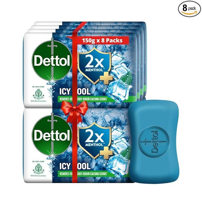 Icy Cool Bathing Soap Bar With 2X Menthol - 150gm each (Pack of 8)