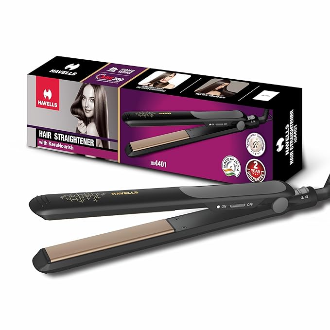 Havells HS4401 KeraNourish Straightener with LED indicator, Instant Heating Technology, for all hair types,World wide voltage compatible (black)