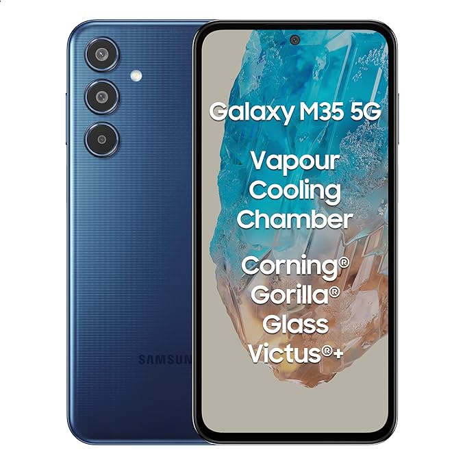 [Apply Coupon] - Samsung Galaxy M35 5G (Moonlight Blue,8GB RAM,128GB Storage)| Corning Gorilla Glass Victus+| AnTuTu Score 595K+ | Vapour Cooling Chamber | 6000mAh Battery | 120Hz Super AMOLED Display| Without Charger