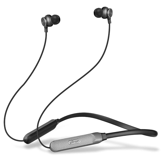 pTron Tangent Duo In-Ear Wireless Headphones with Mic, 13mm Driver, Bluetooth V5.2, Dual Device Pairing, Fast Charging Type-C Wireless Neckband, Voice Assistant & IPX4 Water Resistant(Black/Cool Grey)