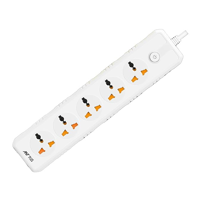 Ant Plus AP_PS500 Power Strips with 5 Universal Socket, 3-Meter-Long Cord, 2500-Watt, Fireproof Material, Heavy Duty Cable Overload Protection, Extension cord for Home/Office Appliances  -  White