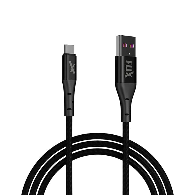 FLiX(Beetel) RUSH 165 A to C upto 65W Power Max, Tough Braided 1M cable for Smartphones, Tablets, Laptops & other type C devices, PD Technology, with Data Sync upto 48Mbps (RBAC165, Black)