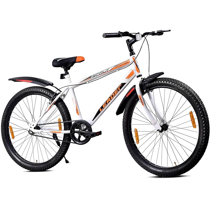 Leader Scout MTB 26T Mountain Bicycle/Bike Without Gear Single Speed for Men - White, Ideal for 10 + Years, Frame Size: 18 Inches