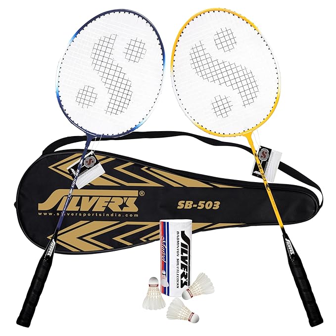 Silver's SB-503 Badminton Kit (2 Racquets with Full Cover, 1 Box Feather Shuttlecock Pack of 3)