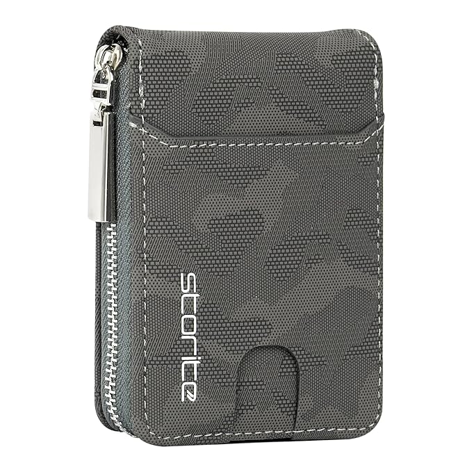 Storite PU Leather 9 Slot Vertical Credit Debit Card Holder Money Wallet Zipper Coin Purse for Men Women - (11.5 Cm X 8 Cm X 2Cm -Camouflage Grey)