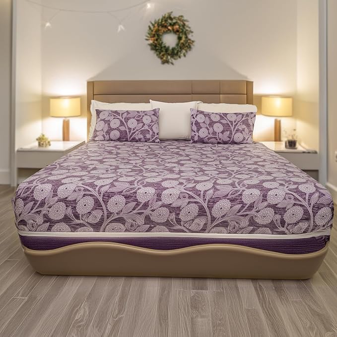 Status Contract -2024 Cotton Rich Double Bedsheet with 2 Pillow Covers for Bed Room, Home, Hotel-120 GSM (Violet White)