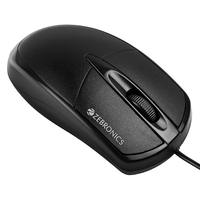 ZEBRONICS Byte Wired Optical Mouse with 3 Buttons, High Precision, 1000 DPI, Works on Most Surfaces, Plug & Play, USB Interface, 1.3m Cable Length