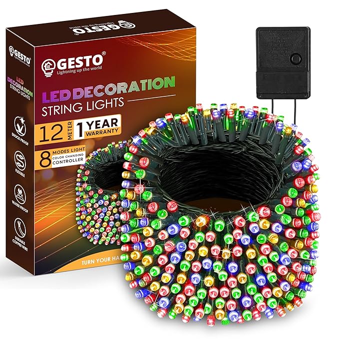 Gesto Multicolor Serial String Led Light with 8 Modes Changing Controller - Waterproof Serial Lights for Decoration Long | for Home,Diwali Decoration, Christmas,Patio Garden(12 Meter | Pack of 1)