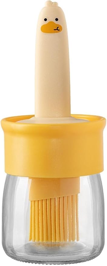 KIRMIT Oil Dispenser Bottle with Silicone Brush 200ML  -  Leakproof Transparent Jar for Cooking, Baking, BBQ | Versatile Oil Container with Brush for Oil (Yellow)