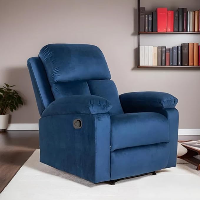 CASASTYLE Elissaa 1 Seater Fabric Recliner, Single Seater Recliner in Blue