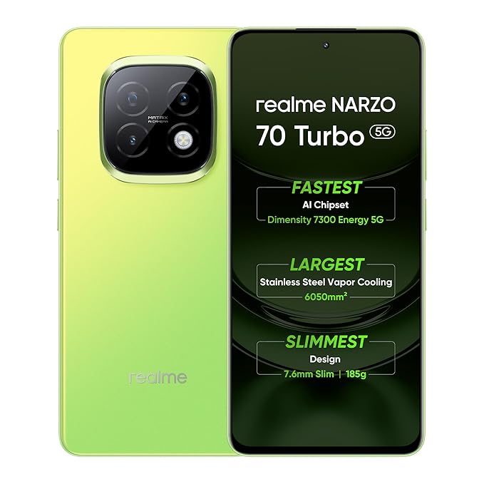 [Apply Coupon] - realme NARZO 70 Turbo 5G (Turbo Green,6GB RAM,128GB Storage) | Segment's Fastest Dimensity 7300 Energy 5G Chipset | Motorsports Inspired Design