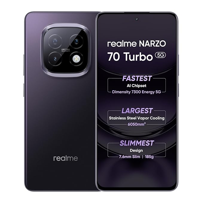 [Apply Coupon] - realme NARZO 70 Turbo 5G (Turbo Purple,6GB RAM,128GB Storage) | Segment's Fastest Dimensity 7300 Energy 5G Chipset | Motorsports Inspired Design