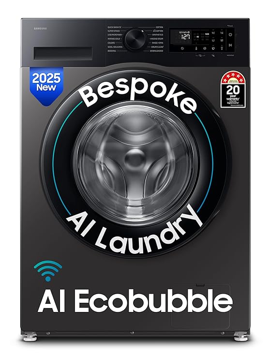 [Apply Coupon] - Samsung 12 kg, 5star, AI Ecobubble, Super Speed, Wi-Fi, Hygiene Steam with Inbuilt Heater, Digital Inverter, Fully-Automatic Front Load Washing Machine (WW12DG5B24AXTL, Inox)