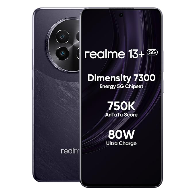 realme 13+ 5G (Dark Purple, 8GB RAM, 256GB Storage) 6.67" AMOLED Display | 80W Ultra Charging DAK | Dimensity 7300E Processor