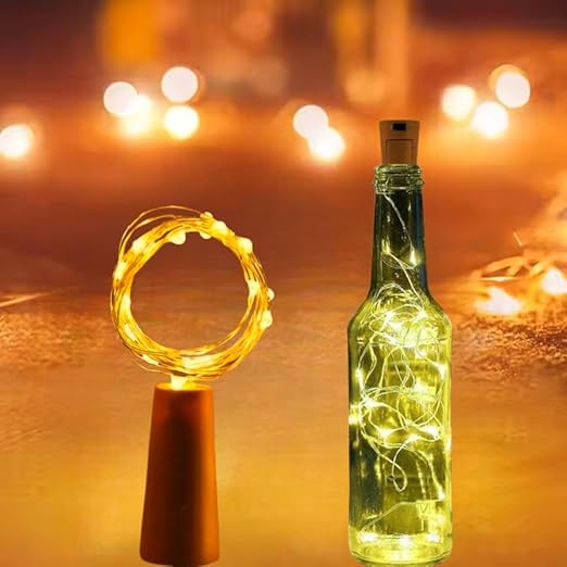 Desidiya® Bottle Lights with Cork - Mini Copper Wire Battery Operated String Decorative Fairy Lights with 20 LEDs (Warm White) - Pack of 1