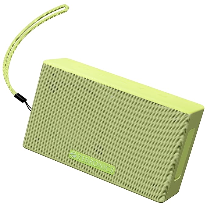 ZEBRONICS Sonic POD S, Portable Bluetooth Speaker, 8 Watts, Upto 12h Backup, Passive Radiator, Call Function, Bluetooth v5.3 | mSD | AUX, TWS, with Carry Loop (Green)