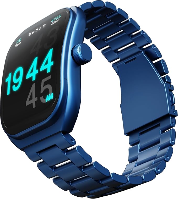 Boult Newly Launched Trail Smart Watch 2.01'' 3D Curved HD Display, Bluetooth Calling, Working Crown, 190+Watchfaces, 500 Nits Brightness, AI Voice Assistant, SpO2 Monitoring, 120+ Sports Mode (Metal Blue)