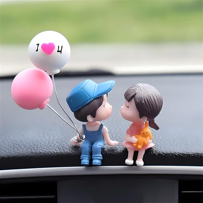 TEKCOOL Plastic Car Decor Car Dashboard Accessories Cute Love Couple I Love You with Balloon Car Interior Decoration Showpiece for Desk Decoration