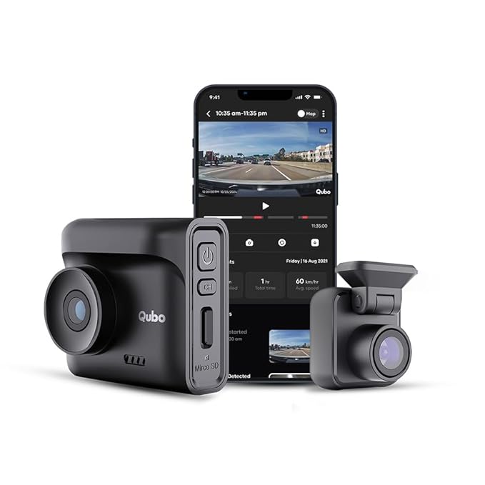 Qubo (New Launch) Car Dash Cam Pro 2.7K by Hero Group, HDR Dual Channel, Made in India, 2.7K 5MP Front QHD 2MP Rear FHD, 140° View, 2" LCD Display, GPS Log, Supports Up to 1 TB SD Card