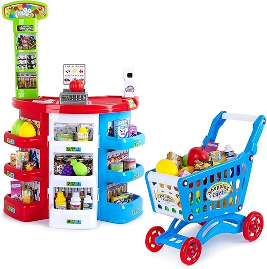 Crackles Big Size 78 Cm Tall, 68 Pcs, Supermarket Playset  -  Realistic Grocery Store Toy with Cash Register, Shopping Carts, and Variety of Play Foods  -  Ideal for Imaginative Play Perfect for Kids