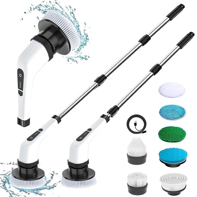 [Apply Coupon] - Royal Electric Spin Scrubber,Cleaning Brush Scrubber for Home, 400RPM/Mins-7 Replaceable Brush Heads,3 Adjustable Size,2 Adjustable Speeds for Bathroom Shower Bathtub Glass Car (1)