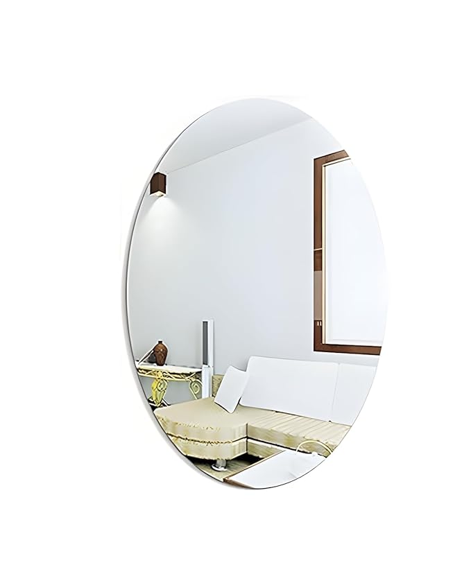 [Apply Coupon] - Lifesto Oval Shape Adhesive Mirror Sticker for Wall on Tiles Bedroom Living Room Basin Mirror Bathroom Wall Mirror Both Side Sticker Unbreakable Plastic Wall Mirror