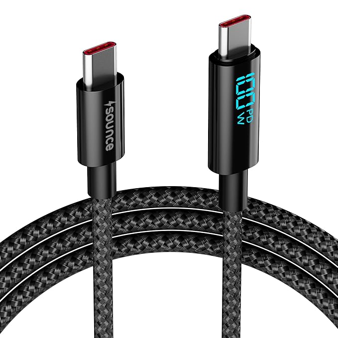 Sounce Unbreakable Type C to Type C 100W Fast Charging Cable with LED Display, 5A Max Output, Fast Data Sync, 1.5 Meter Cable for Smartphones, Tablets, Tangle Resistance supports Laptop Charging