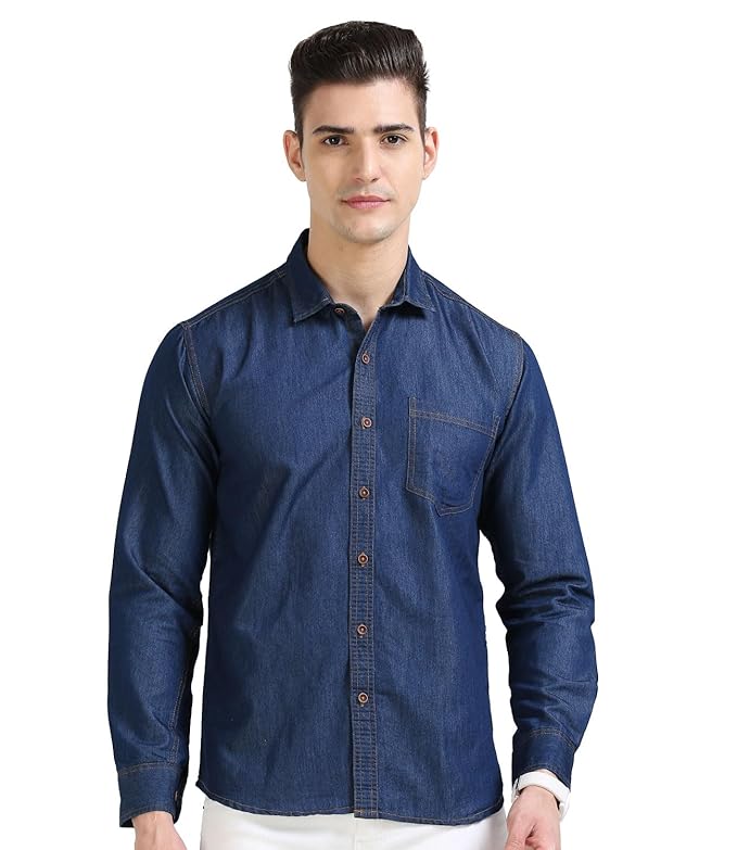 [Apply Coupon] - [Size: XL] - Scott International Men's Blue Denim Shirt | Denim Full Sleeve Shirt | Mens Shirt | Jeans Shirt for Men | Denim Casual Shirt | Shirt for Men | Shirt for Men Stylish