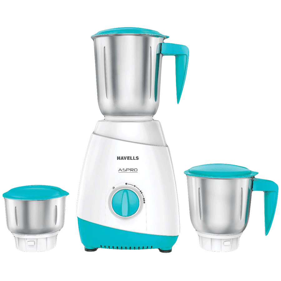 Havells Aspro 500 Watts 3 Jars Mixer Grinder (Locking System, GHFMGAZB050, Light Blue)