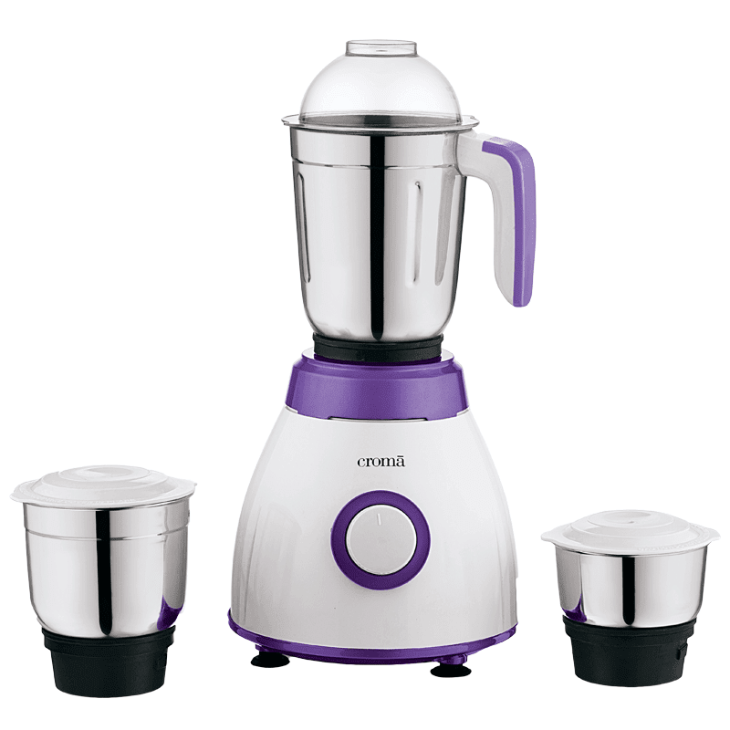 Croma 500 Watt 3 Jars Mixer Grinder (Rust Resistant, White/Purple)