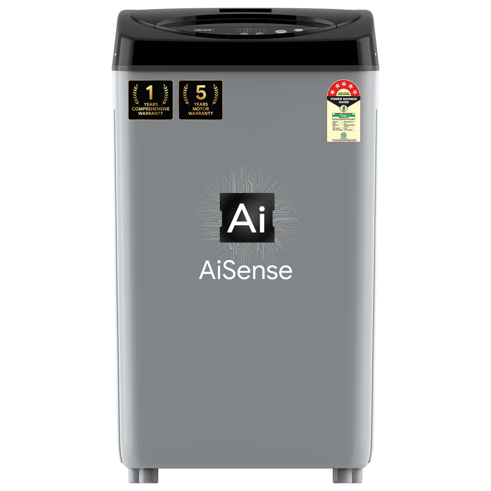 acer 6.5 kg 5 Star Fully Automatic Top Load Washing Machine (Quad Wash, AR65FATLP0EC, AiSense, Grey)