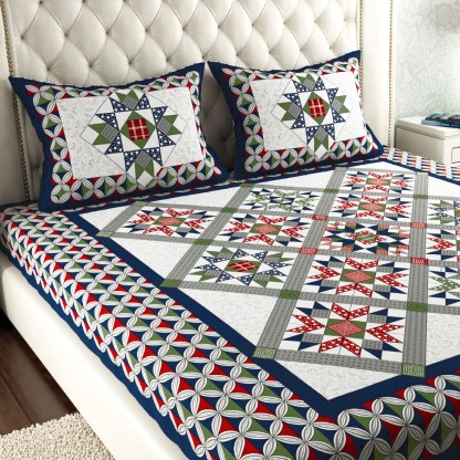 Leo Creation 144 TC Cotton Double Jaipuri Prints Flat Bedsheet  (Pack of 1, Blue, Green, Red, Grey, Light Grey)