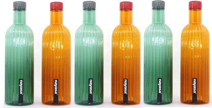 NAYASA Bono Water Bottle | Leak proof | BPA Free 1000 ml Bottle  (Pack of 6, Orange, Green, Plastic)