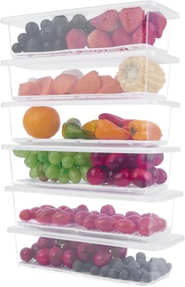 3D METRO SUPER STORE Plastic Fridge Container  - 1800 ml  (Pack of 6, Clear)