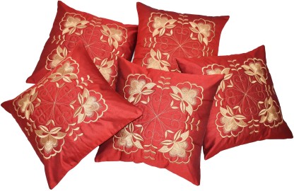 ZIKRAK EXIM Embroidered Cushions Cover  (30 cm*30 cm, Maroon)
