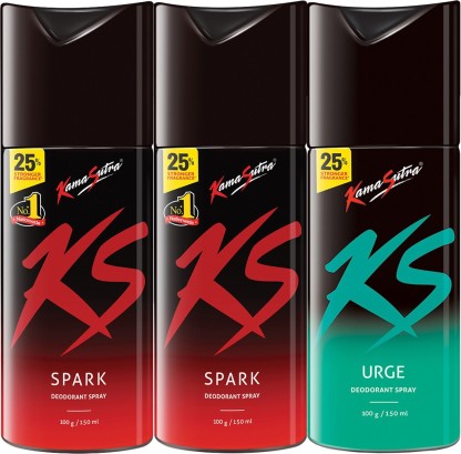 Kamasutra Spark and Urge Deodorant Spray  -  For Men  (450 ml, Pack of 3)