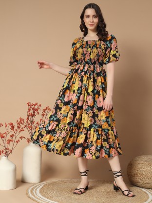 Women Empire Waist Yellow Dress