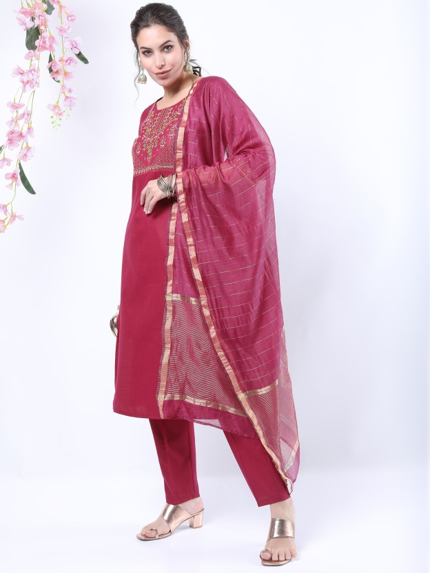 Women Cotton Blend Kurta Pant Set