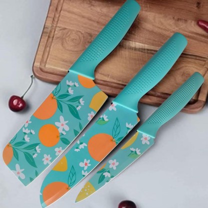 THEODORE 3 Pc Stainless Steel Knife Set Flower Design Stainless Steel Kitchen knife for kitchen Knife Flower Printed