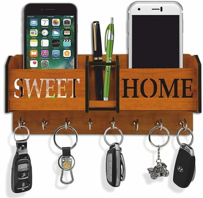 CAPIO ART Home Sweet Home / office / kitchen/ wall Wood Key Holder  (8 Hooks, Brown)