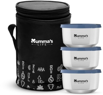 Mumma's LIFE Stainless Steel Single Wall 3 Containers Lunch Box with Lid (840 ML) Black 3 Containers Lunch Box  (840 ml, Thermoware)