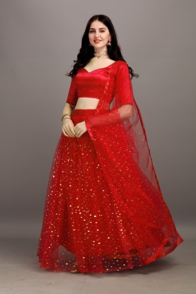 Embellished, Self Design Semi Stitched Lehenga Choli  (Red)