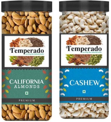 Temperado Premium Quality Cashew & California Almonds| Kaju & American Badam| Jar Pack 500gm Each Almonds, Cashews  (2 x 0.5 kg)