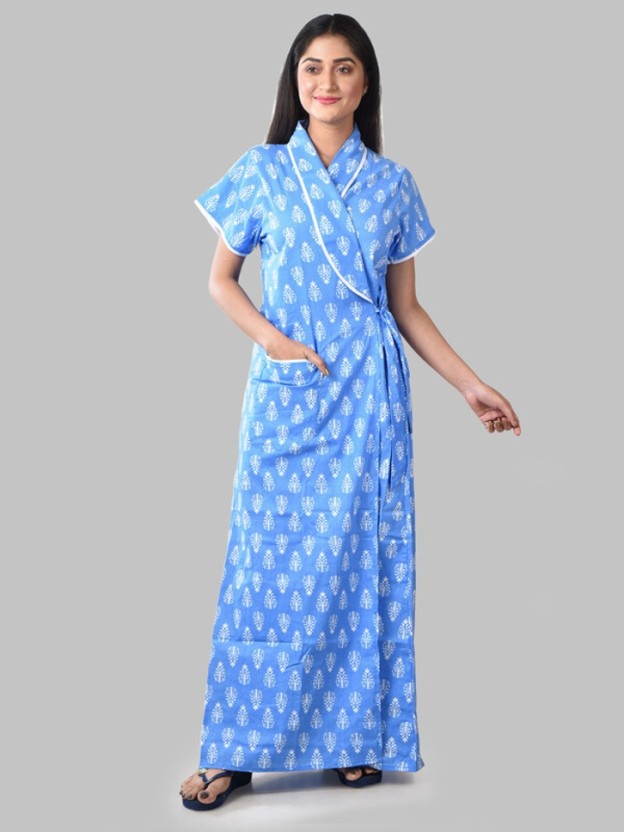 Women Nighty with Robe  (Light Blue)