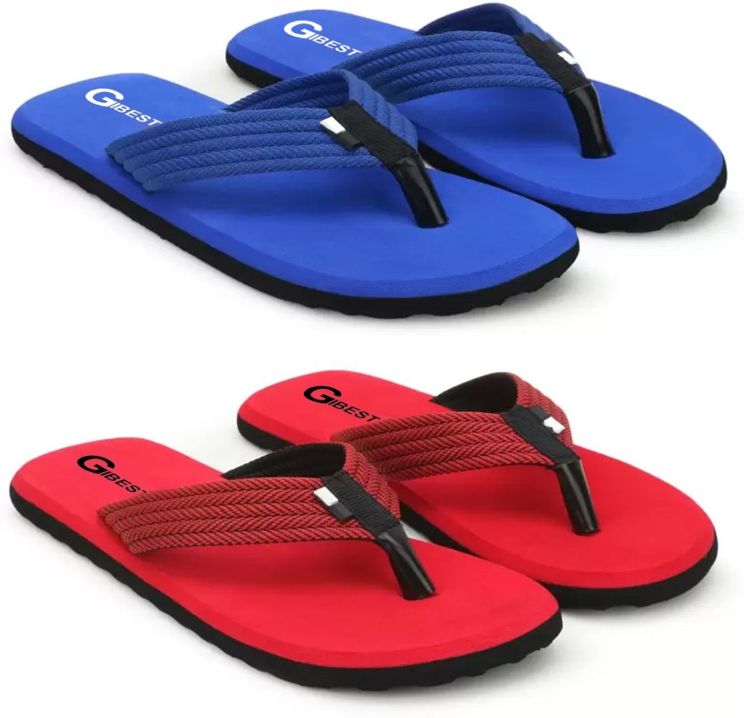 Men Flip Flops  (Blue, Red , 10)