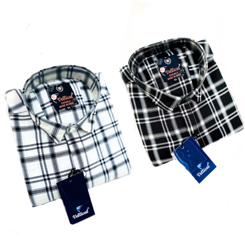 Men Slim Fit Checkered Spread Collar Casual Shirt  (Pack of 2)